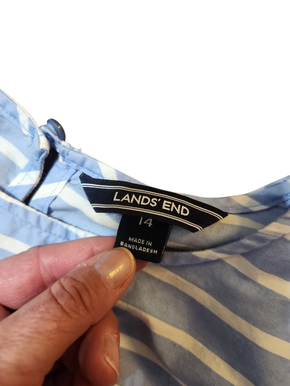 Lands' End Dress Girls Size 14 Blue White Stripe Short Sleeve Midi